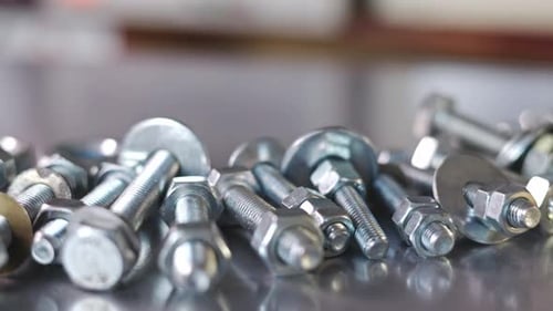 Close Up of Silver Bolts and Nuts