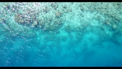 Aerial nature of luxury shore beach vacation by aqua blue ocean and white sandy background of a picn