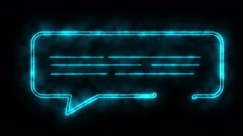 Leuchtende Neonlinien-Sprachblasen-Chat-Symbol isoliert auf schwarzem Hintergrund.