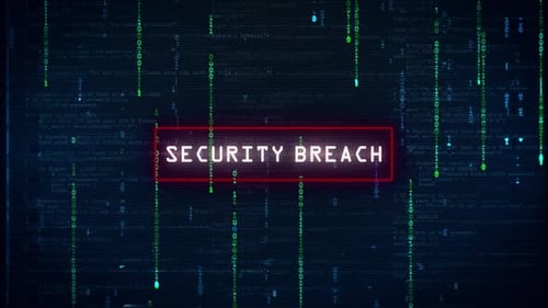 Security Breach Text Reveal with Glitch Effect and Binary Code