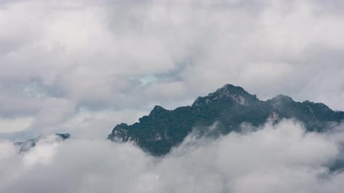 Beau paysage le matin au lever du soleil avec brouillard au-dessus de la montagne,
