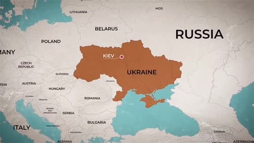 Animated World Map Zoom to Ukraine with Kiev Highlight