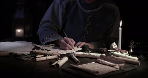 Writing with Quill Pen by Candlelight