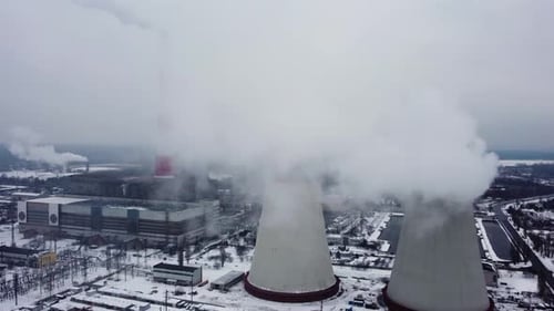 Coal thermal power plant. generation of electricity. Aerial view. cooling tower.