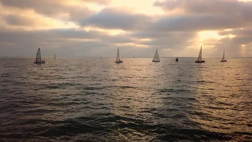 Sailboats Sailing on the Ocean at Sunset