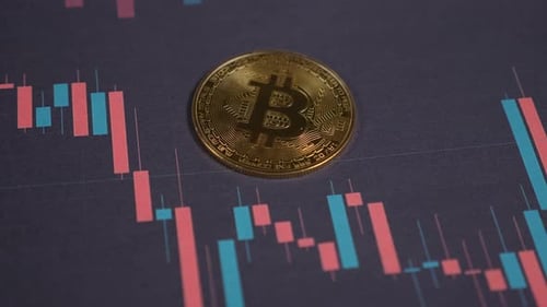 Golden Bitcoin Coin on Stock Market Chart