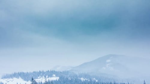 Wunderschöne Winterlandschaft mit schneebedeckten Bäumen. Winterliche Berge.