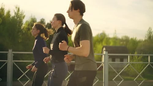 Athletic People are Running in Sunny Summer Morning Sport and Physical Activity for Health