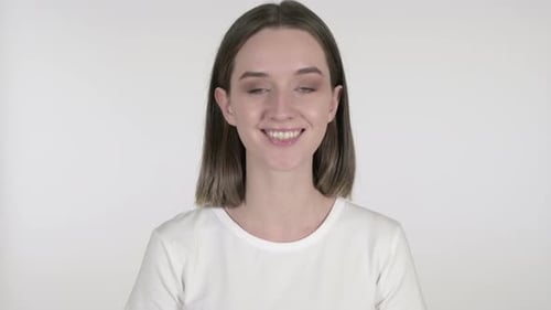 Woman Smiling At Camera on White Background