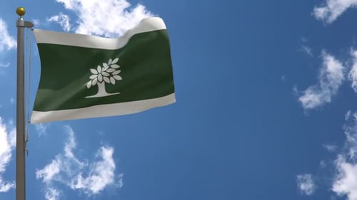 Realistic Waving Flag with Abstract Tree Icon