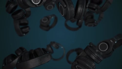 3D Headphones Falling and Rotating Seamless Loop