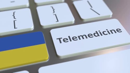 Ukraine Flag and Telemedicine Button Pressed on Keyboard