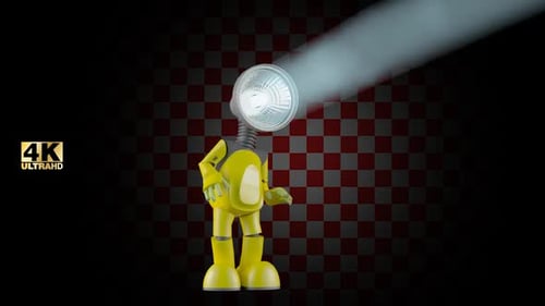 Animated 3D Robot Character with Spotlight Head