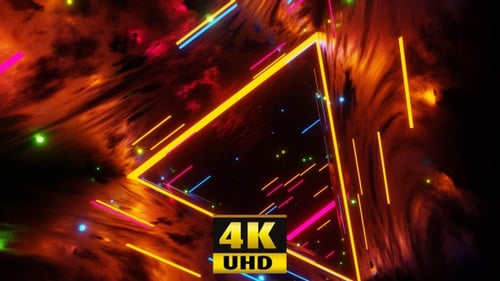 Triangular Tunnel With Neon Lights 4K