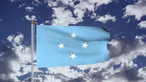 Realistic Waving Flag in Blue Sky Background Animation