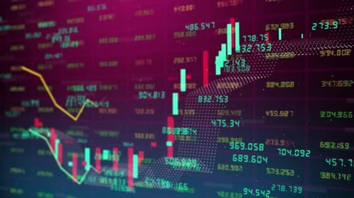 Growing Line Animation Chart Graph on dark red background , Online Trading , Crypto Market Growing