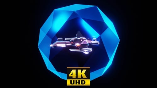 Futuristic Spaceship in Glowing Geometric Structure Animation
