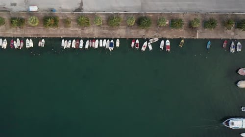 Anchored boats in a row