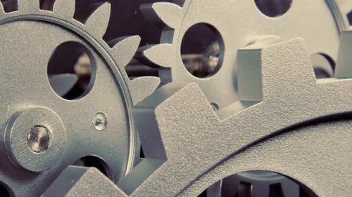 Rotating Metal Gears Mechanism Close Up