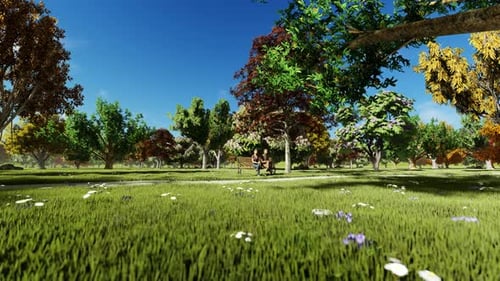 3D Animated Couple on Bench in Peaceful Park Scene