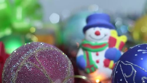 Christmas Decorations with Colorful Ornaments and Gift