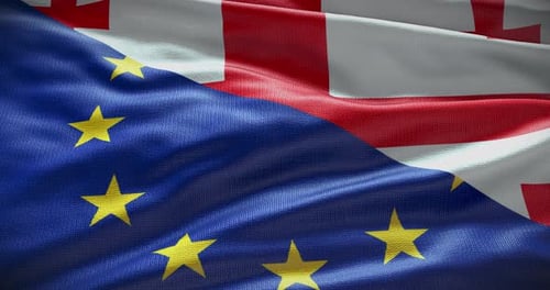 Waving Flags: European Union and Georgia Textured Loop