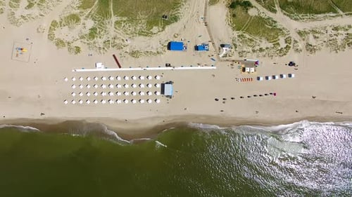 Aerial view of the beach umbrellas in summer