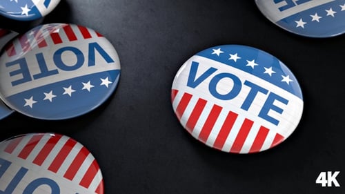 Political Election Vote Buttons Falling and Spinning