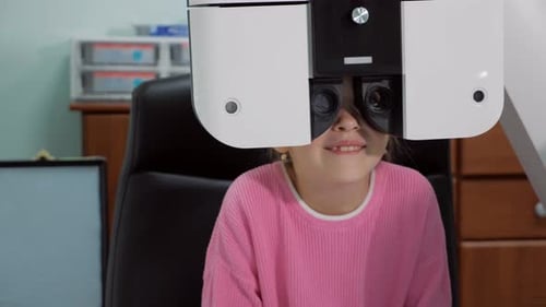 Close Up of a Little Girl an Eyes Test in Before the New School Year