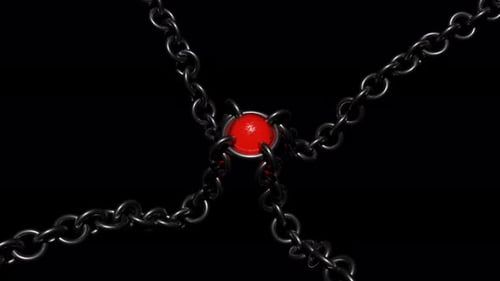 Dark Metallic Chains Animated Around Glowing Red Orb