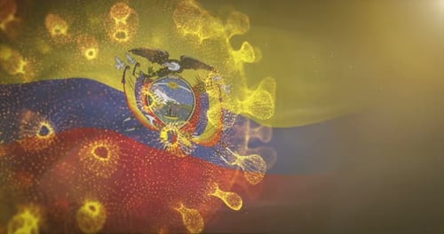 Ecuador Flag With Corona Virus Bacteria