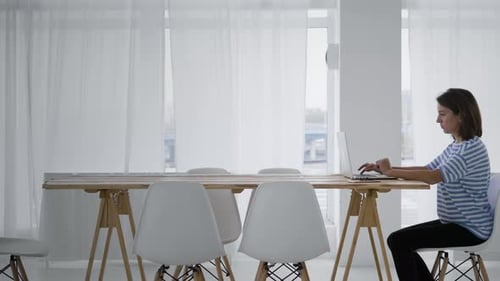 Female Freelancer Works With Her Laptop At Home