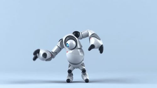 Cute White Robot Character Dancing and Waving 3D Animation