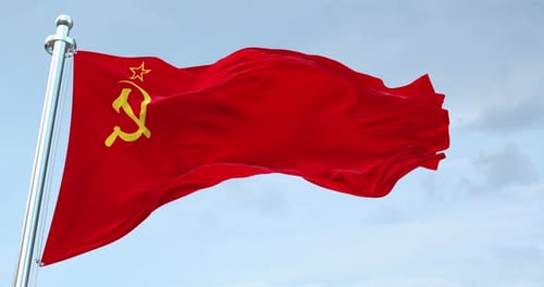 Realistic Waving Soviet Union Flag with Hammer and Sickle Symbol