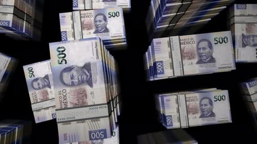 3d flight over the Mexico Pesos money banknote packs loop