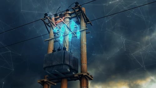Futuristic Energy Flow on Electrical Power Pole