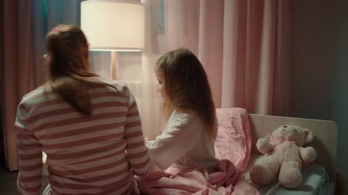 Mother Woman Wishes Reading Story Book Before Bedtime