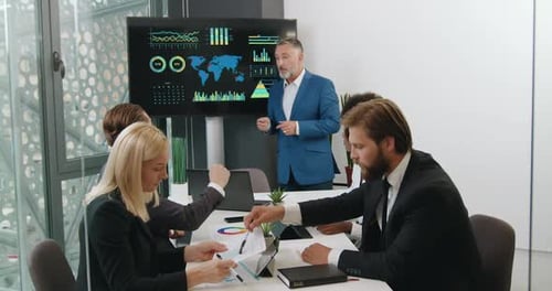 Business Presentation with Charts and World Map