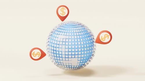 Rotating 3D Global Financial Network with Dollar Location Pins