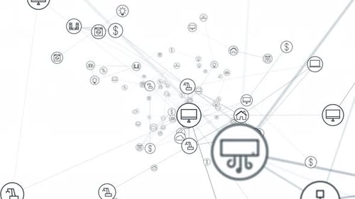 Connected Network of Minimalist Technology Icons Animation