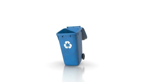 Modern 3D Animated Blue Recycling Bin with Opening Lid