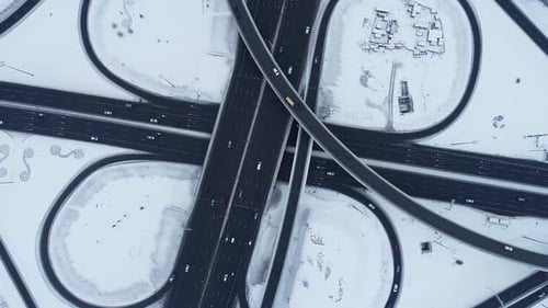 Freeway Intersection Snow-Covered in Winter