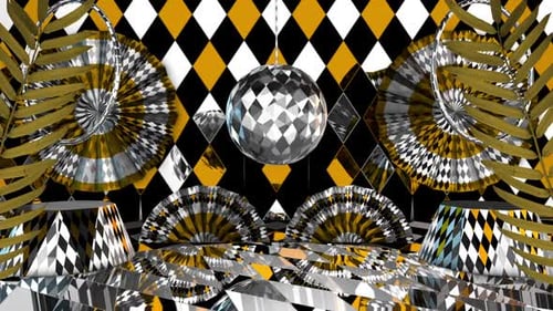 Geometric Disco Ball Stage with Golden Leaves Looping Background