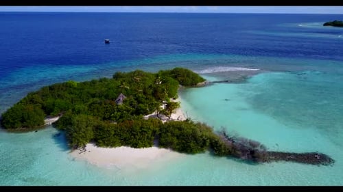 Aerial drone shot panorama of luxury sea view beach voyage by blue green sea and white sand backgrou