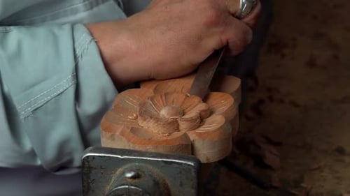 Close Up of Wood Carving Flower Design