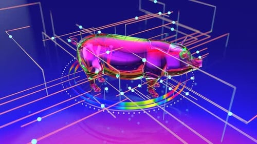 Abstrakte Kunst des Blockchain-Konzepts mit einem Schwein