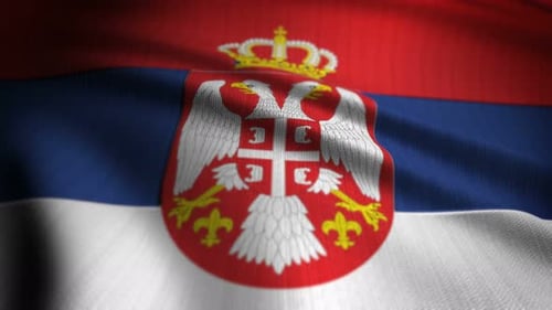 Realistic Waving Serbian Flag with Coat of Arms