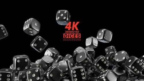 3D Glossy Black Dice Falling Down Seamless Loop