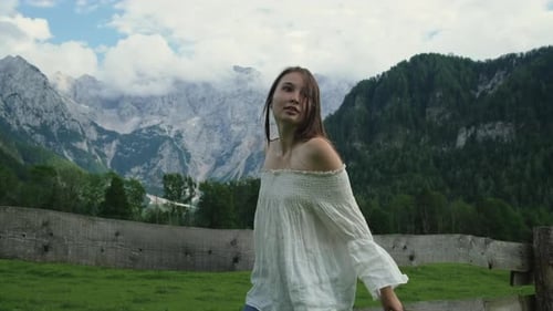 Girl Enjoying the Time in Mountain Countryside