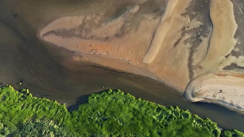 Vagues sur la plage de sable jaune avec vagues sur l'océan bleu vue depuis une hauteur